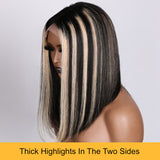 Sunber Piano Color Highlight bob wig, Y2K streaks on black hair LOB