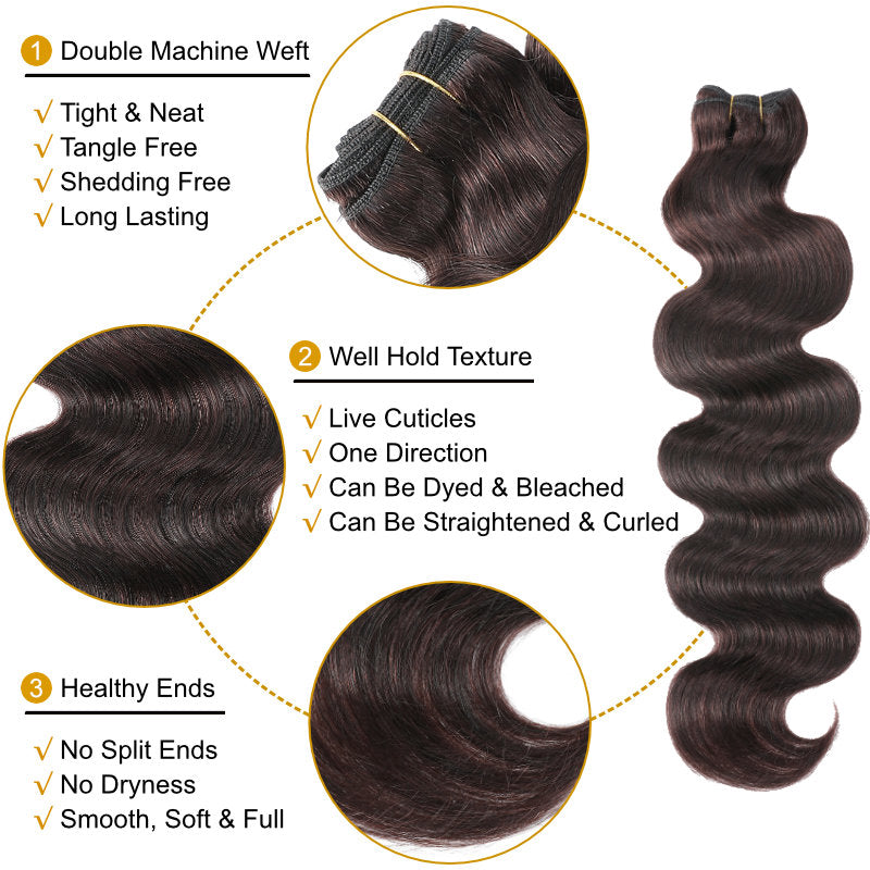 Flash Sale Sunber #2 Dark Brown Hair Bundles straight Human Hair Weave 3 Pcs a lot For Clearance Sale-hair bundles details