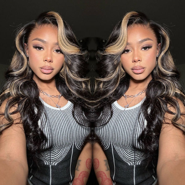 Chocolate Brown With Peek A Boo Blonde Highlights WIG