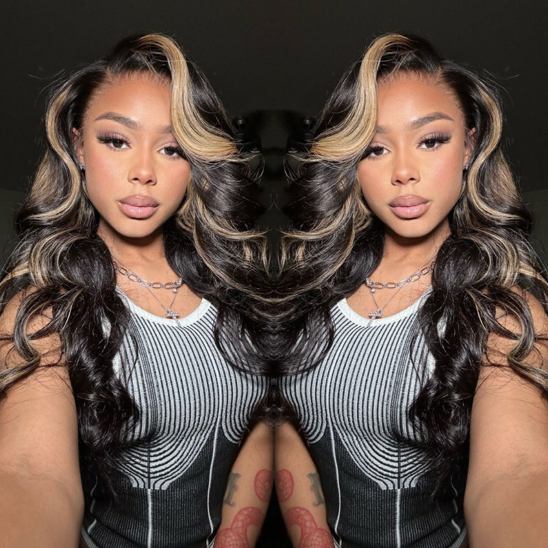 Chocolate Brown With Peek A Boo Blonde Highlights WIG