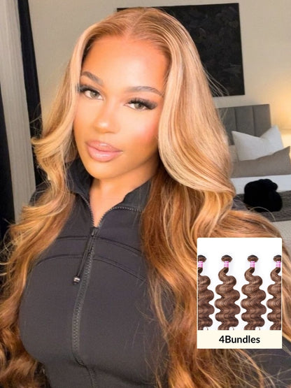 Sunber Hair Blonde Highlight Piano Color Body Wave Hair 4 Bundles Human Hair Weaves