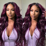 Flash Sale Sunber Purple Eggplant Balayage Loose Wave Lace Front Wig With Pre-Plucked 200% denisty
