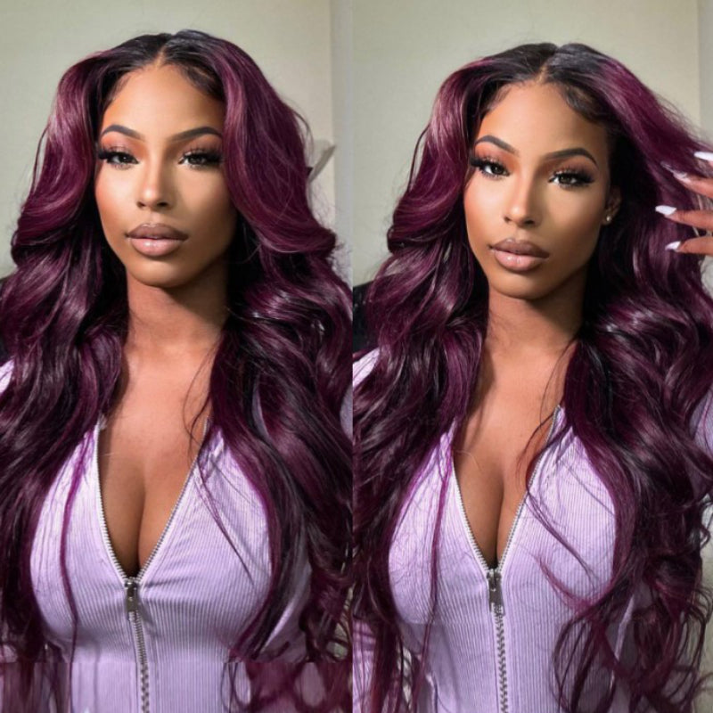 $100 Off Sunber Purple Eggplant Balayage Loose Wave Lace Front Wig With Pre-Plucked 200% denisty