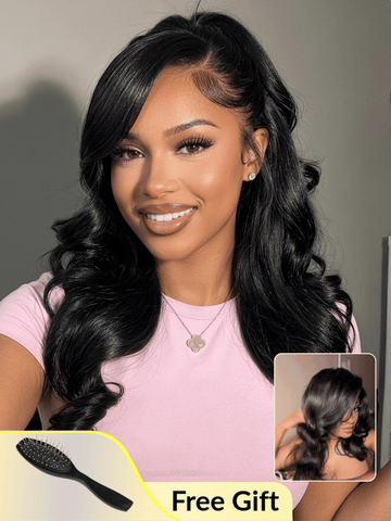 Sunber 13x4 Pre-Everything 180% Density Loose Wave Glueless Lace Frontal Wig –Feathered Style and Elastic Drawstring Flash Sale