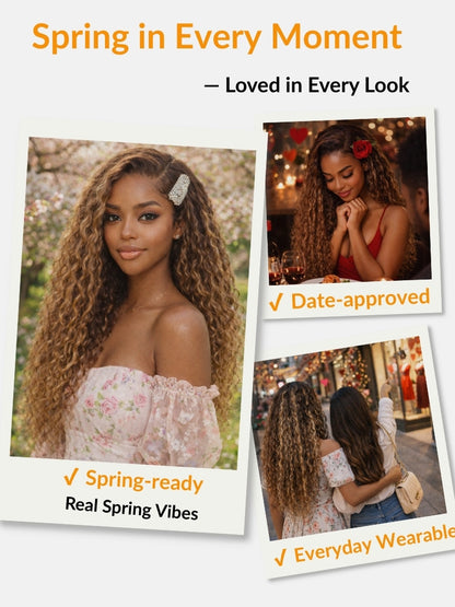 Extra 70% OFF | Sunber Water Wave Honey Blonde Highlighted 7x5 Lace Closure Wig With Invisi Drawstring