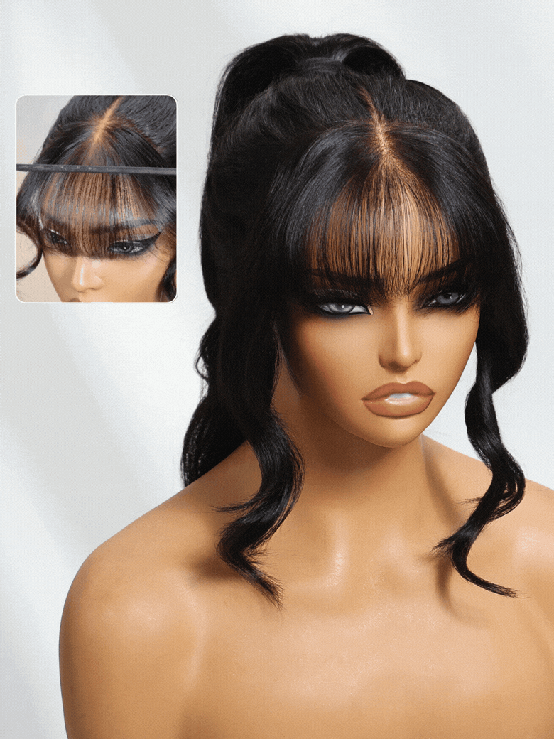 Sunber Pre-Everything 13x4 Lace Frontal Loose Wave Wigs with Bangs-Fluffy Hair  3D Dome Cap & Glueless