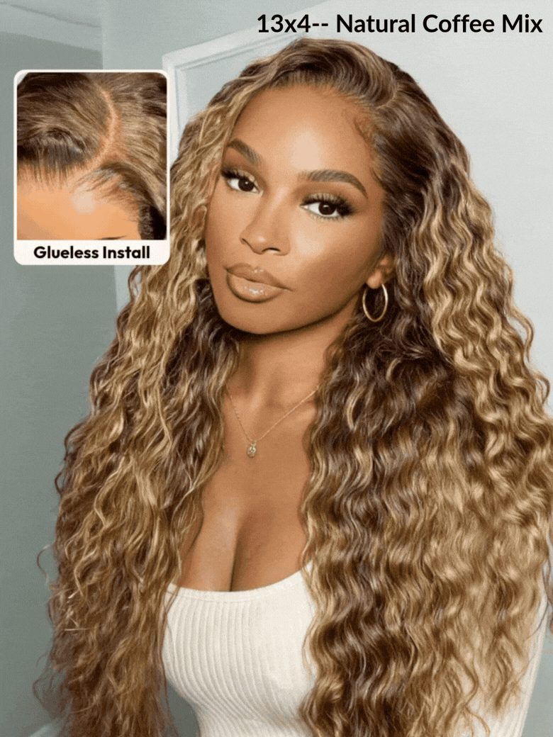 Extra 70% OFF | Sunber Water Wave Honey Blonde Highlighted 7x5 Lace Closure Wig With Invisi Drawstring