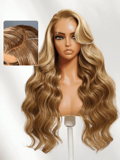 Sunber 7x5 Pre-Cut Body Wave Bye Bye Knots Honey Blonde Glueless Highlights Lace Human Hair Wig Flash Sale
