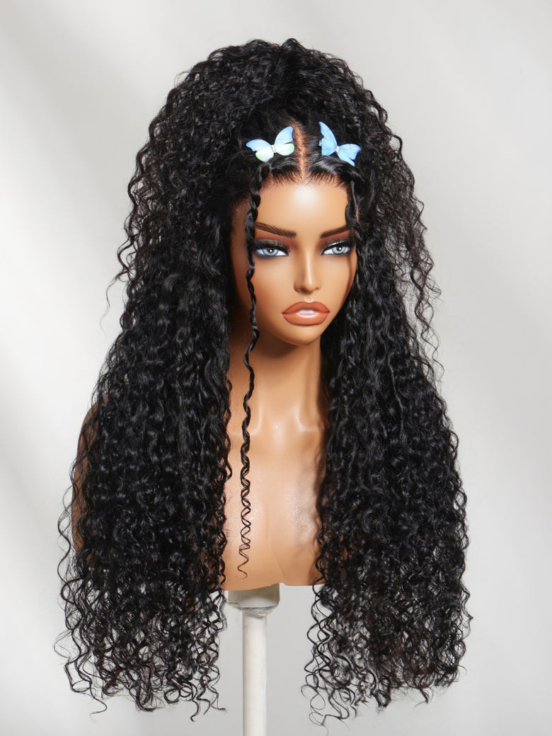 Sunber 7x5 Pre Cut 4D Mixed Texture Burmese Curls Tight Water Wave Lace Part Wig With Finger Coil Ends