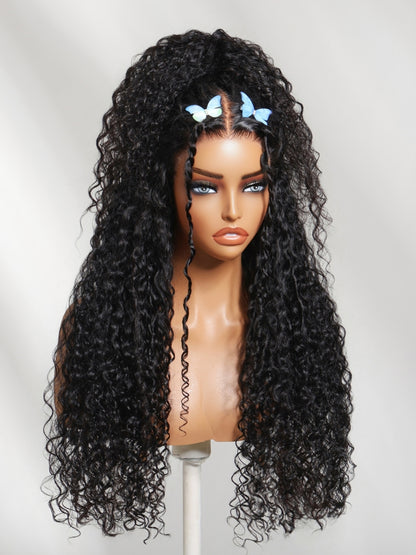 Sunber 7x5 Pre Cut 4D Mixed Texture Burmese Curls Tight Water Wave Lace Part Wig With Finger Coil Ends