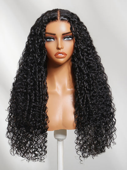 Sunber 7x5 Pre Cut 4D Mixed Texture Burmese Curls Tight Water Wave Lace Part Wig With Finger Coil Ends