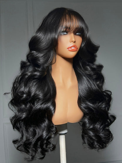 Sunber Pre-Everything 13x4 Lace Frontal Loose Wave Wigs with Bangs-Fluffy Hair  3D Dome Cap &amp; Glueless