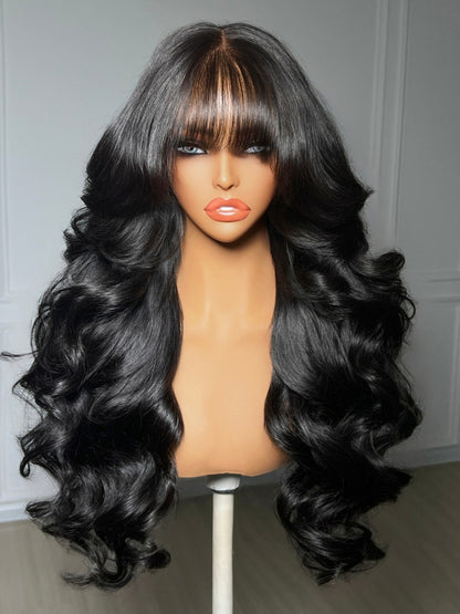 Sunber Pre-Everything 13x4 Lace Frontal Loose Wave Wigs with Bangs-Fluffy Hair  3D Dome Cap &amp; Glueless