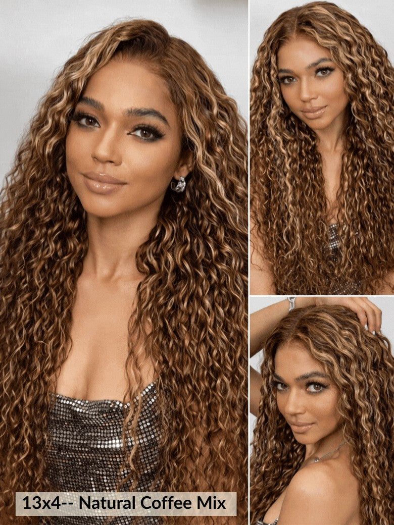 $100 Off| Sunber Water Wave Honey Blonde Highlighted 7x5 Pre Cut Lace Wig With Invisi Drawstring