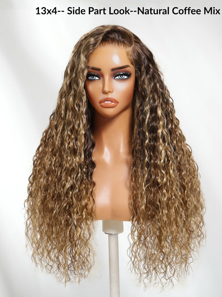 Sunber Water Wave Honey Blonde Highlighted 13x4 Pre Everything Lace Frontal Wig With Invisi Drawstring