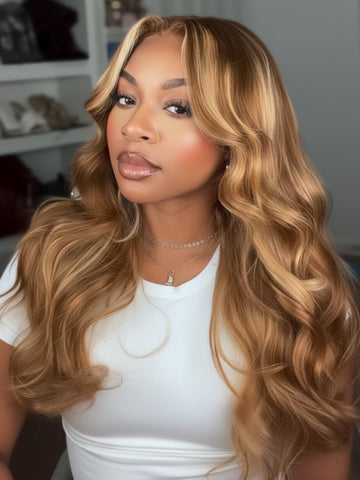 $100 Off Sunber Body Wave Honey Blonde Highlights 7x5 Lace Closure Wigs Supernatural and Realistic