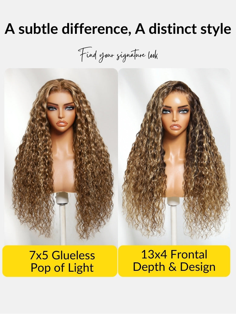 Extra 70% OFF | Sunber Water Wave Honey Blonde Highlighted 7x5 Lace Closure Wig With Invisi Drawstring