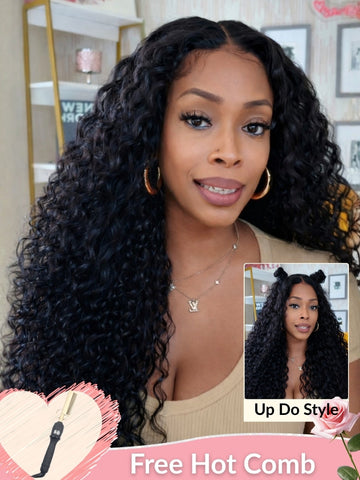 Sunber 7x5/ 13x4 Pre-Everything Lace Frontal Wig Water Wave & Curly Mixed Human Hair Wigs With Invisi Drawstring