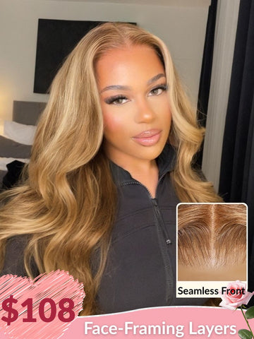 Sunber 7x5 Pre-Cut Body Wave Bye Bye Knots Honey Blonde Glueless Highlights Lace Human Hair Wig Flash Sale