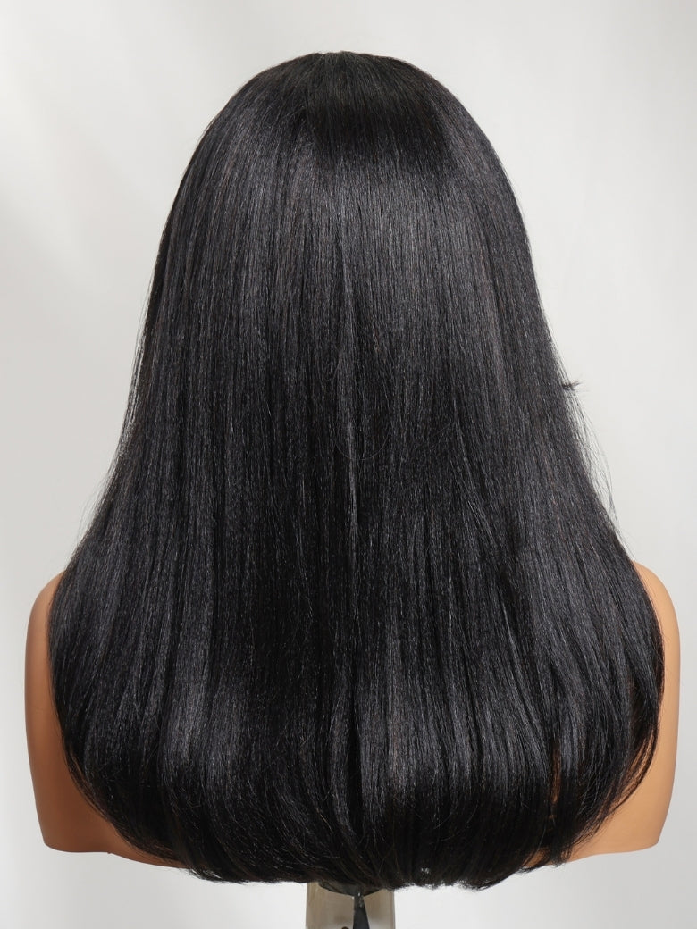 Sunber 7x5 Pre Cut Side-Part Blowout Lob Yaki Straight Lace Part Wig With Face-framing Feathered Layers