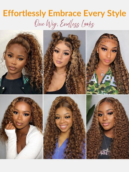 Sunber Water Wave Honey Blonde Highlighted 13x4 Pre Everything Lace Frontal Wig With Invisi Drawstring