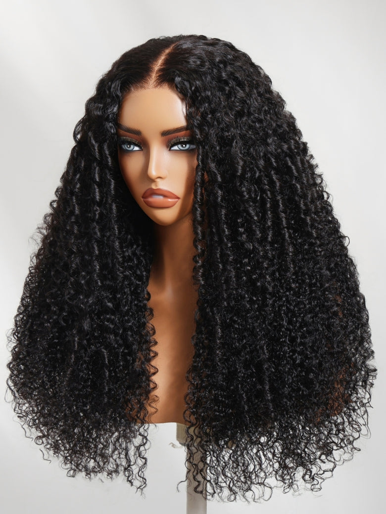 Sunber 7x5 Pre Cut Lace Multi-Texture Mixed Curly Natural Black Wig Bleached Knots With Invisi Drawstring