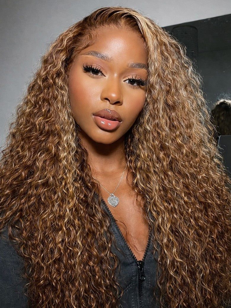 Extra 70% OFF | Sunber Water Wave Honey Blonde Highlighted 7x5 Lace Closure Wig With Invisi Drawstring