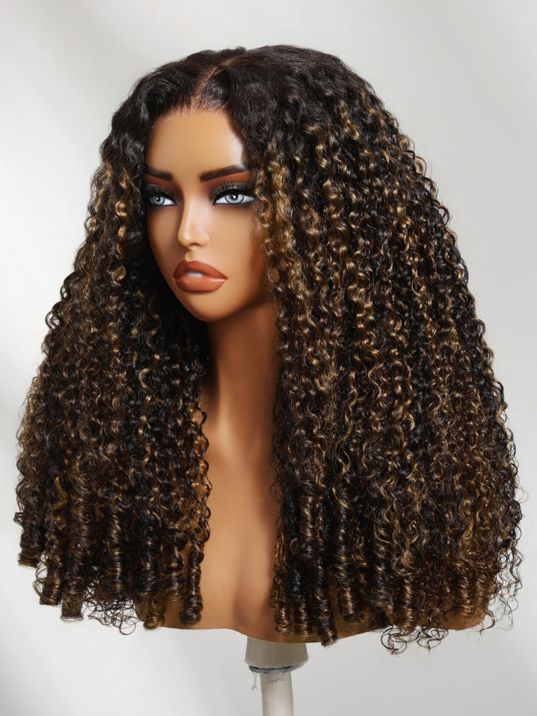 Sunber 7x5 Pre Cut Lace Pre-Styled Finger Coils Highlight Balayage Blo