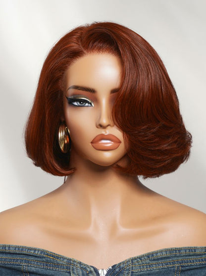 Sunber 7x5 Pre Cut Red Brown Blowout Bob Lace Wig With Side Part Layers