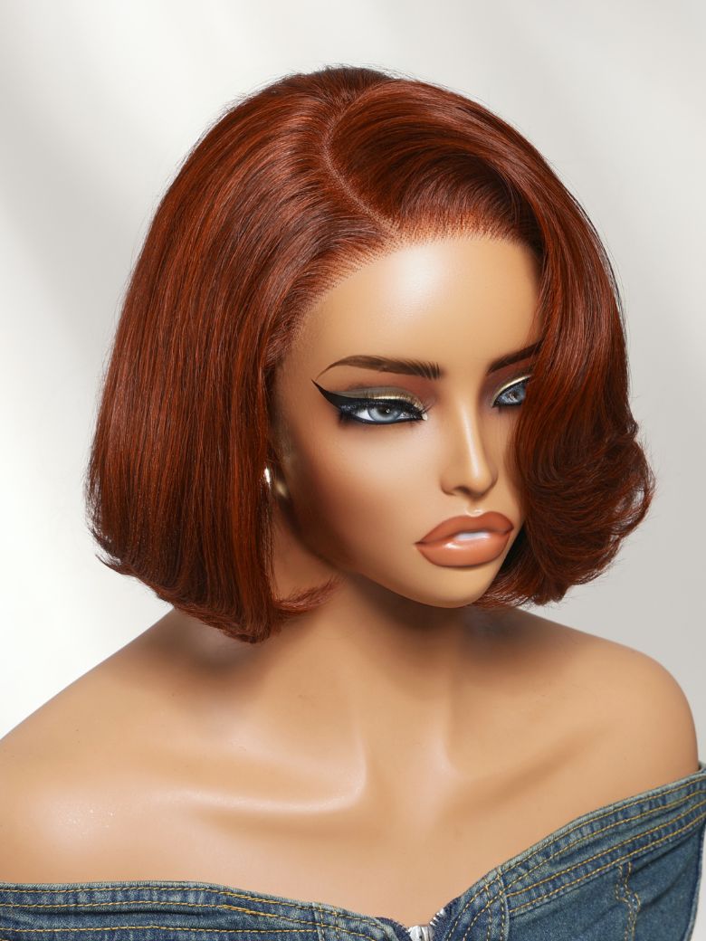 Sunber 7x5 Pre Cut Red Brown Blowout Bob Lace Wig With Side Part Layers