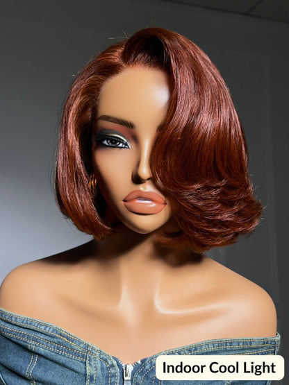 Sunber 7x5 Pre Cut Red Brown Blowout Bob Lace Wig With Side Part Layers