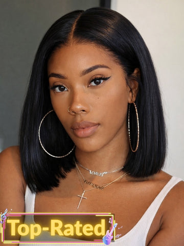 Sunber Blunt Cut Light Yaki Straight 7x5 Pre-Cut Lace Bye Bye Knots Glueless Bob Wig Pre-plucked Flash Sale