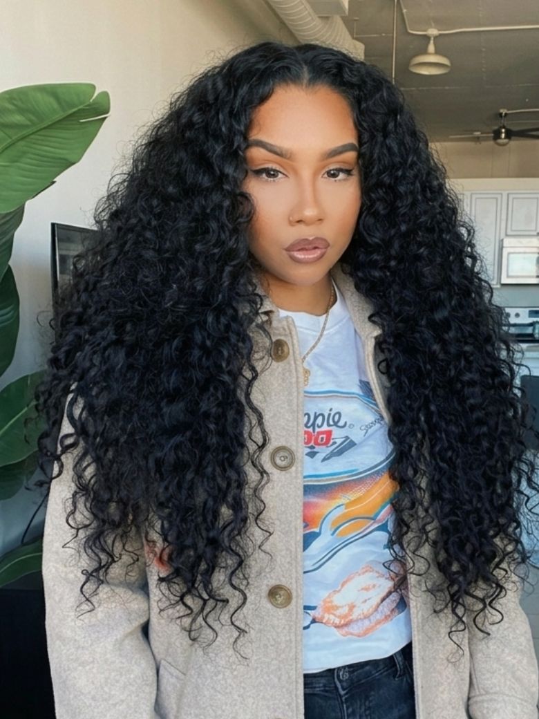 Sunber 5x5 HD Jerry Curly Natural Black Pre Cut Lace Wig With Invisi Drawstring