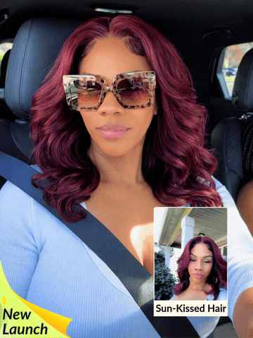 Sunber Purple Black Cherry Wispy Blow Out 7x5 Pre Cut Lace Loose Wave Bob Wig With Invisi Drawstring