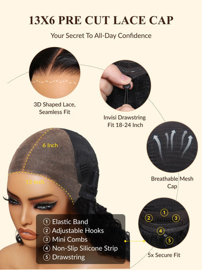 Sunber 180% Density 13x6 Pre Cut Wet And Wavy Water Wave Natural Black Lace Frontal Wig With Invisi Drawstring Flash Sale