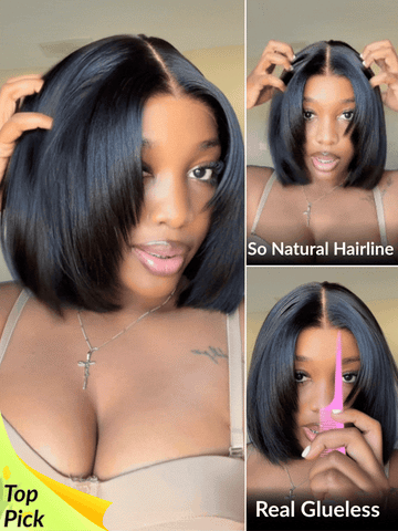 Sunber Blunt Cut Light Yaki Straight 7x5 Pre-Cut Lace Bye Bye Knots Glueless Bob Wig Pre-plucked Flash Sale