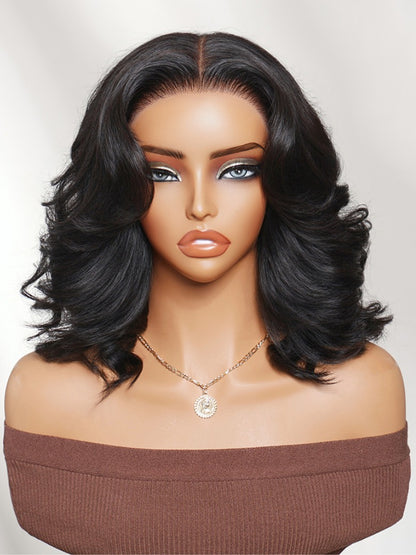 Sunber 7x5 Pre Cut Shoulder-length Layered Bouncy Wavy Bob Lace Wig With Invisi Drawstring