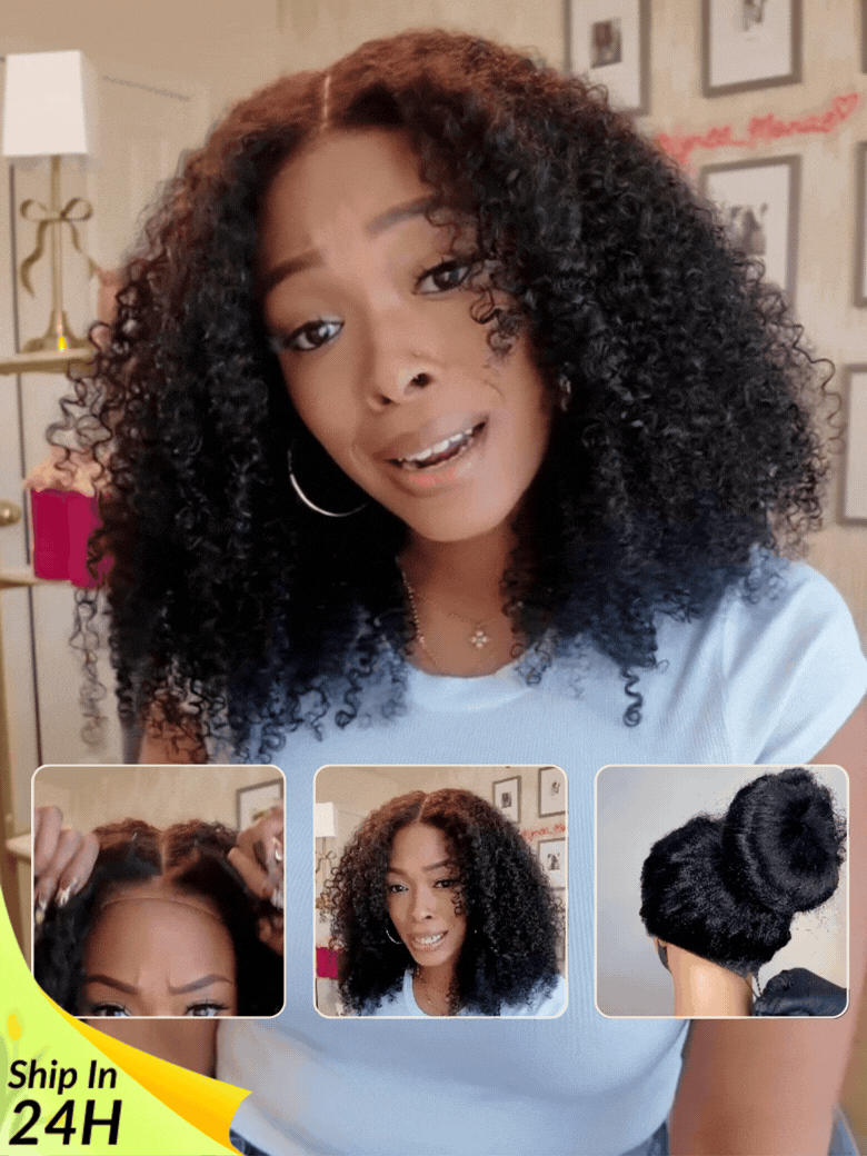 Sunber 7x5 Pre Cut 200% 4C Kinky Edge Baby Hair Curly Pre-Cut Lace Human Hair Wigs Bleached Knots With Invisi Drawstring