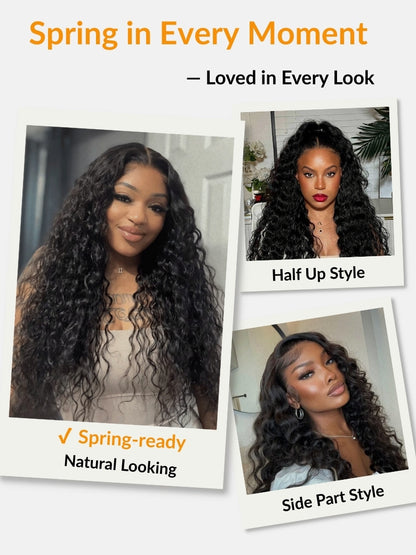 Sunber 180% Density 13x6 Pre Cut Wet And Wavy Water Wave Natural Black Lace Frontal Wig With Invisi Drawstring Flash Sale