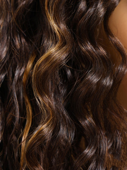 Sunber Piano Brown Highlight Curly 7x5 Bye Bye Knots Pre Cut Lace Water Wave Wig With Invisi Drawstring Flash Sale