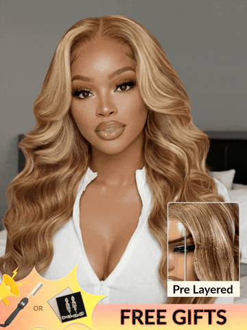 Sunber 7x5 Pre-Cut Body Wave Bye Bye Knots Honey Blonde Glueless Highlights Lace Human Hair Wig Flash Sale