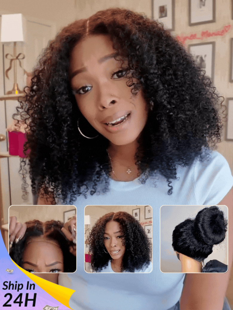 Sunber 7x5 Pre Cut 200% 4C Kinky Edge Baby Hair Curly Pre-Cut Lace Human Hair Wigs Bleached Knots With Invisi Drawstring