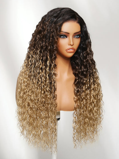 Sunber 7x5 Pre Cut Sunkissed Honey Blonde 1B/4/27 Ombre Brown to Blonde Water Wave Wig With Dark Roots