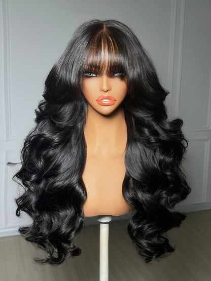 Sunber Pre-Everything 7x5/13x4 Lace Frontal Loose Wave Wigs with Bangs-Fluffy Hair 3D Dome Cap &amp; Glueless