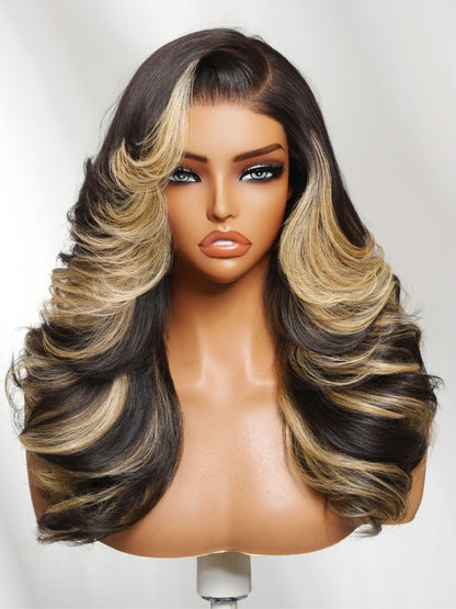 Sunber 200% Density Blonde Highlights Effortlessly Feathered Hairstyles 7x5 Pre Cut Lace Wig With Layered Haircuts