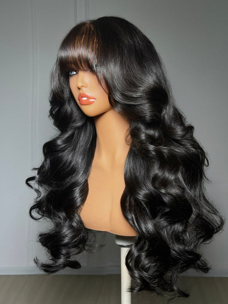 Sunber Pre-Everything 7x5/13x4 Lace Frontal Loose Wave Wigs with Bangs-Fluffy Hair 3D Dome Cap &amp; Glueless