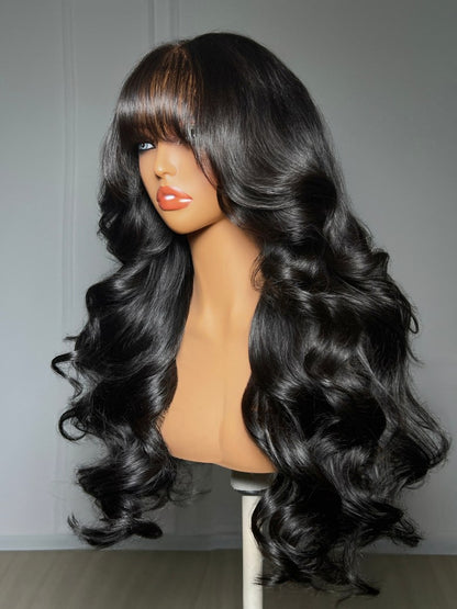 Sunber Pre-Everything 7x5/13x4 Lace Frontal Loose Wave Wigs with Bangs-Fluffy Hair 3D Dome Cap &amp; Glueless