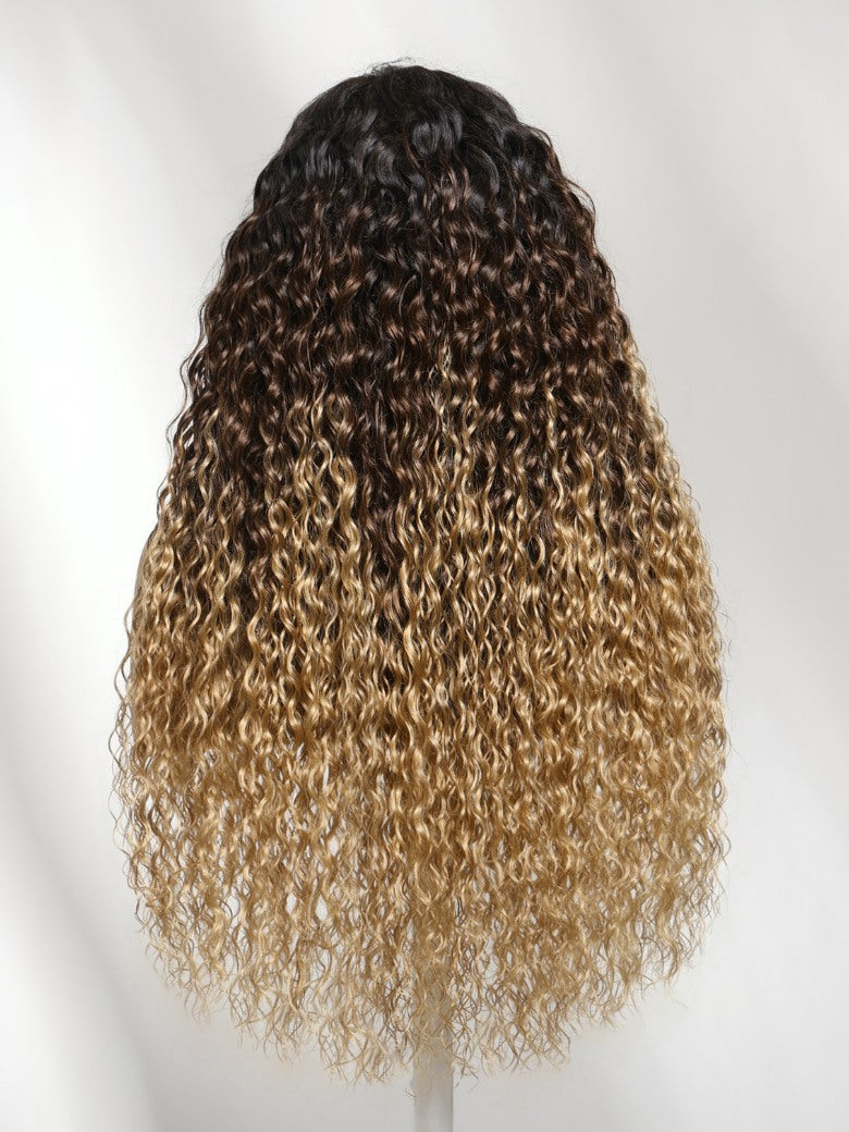 Sunber 7x5 Pre Cut Sunkissed Honey Blonde 1B/4/27 Ombre Brown to Blonde Water Wave Wig With Dark Roots