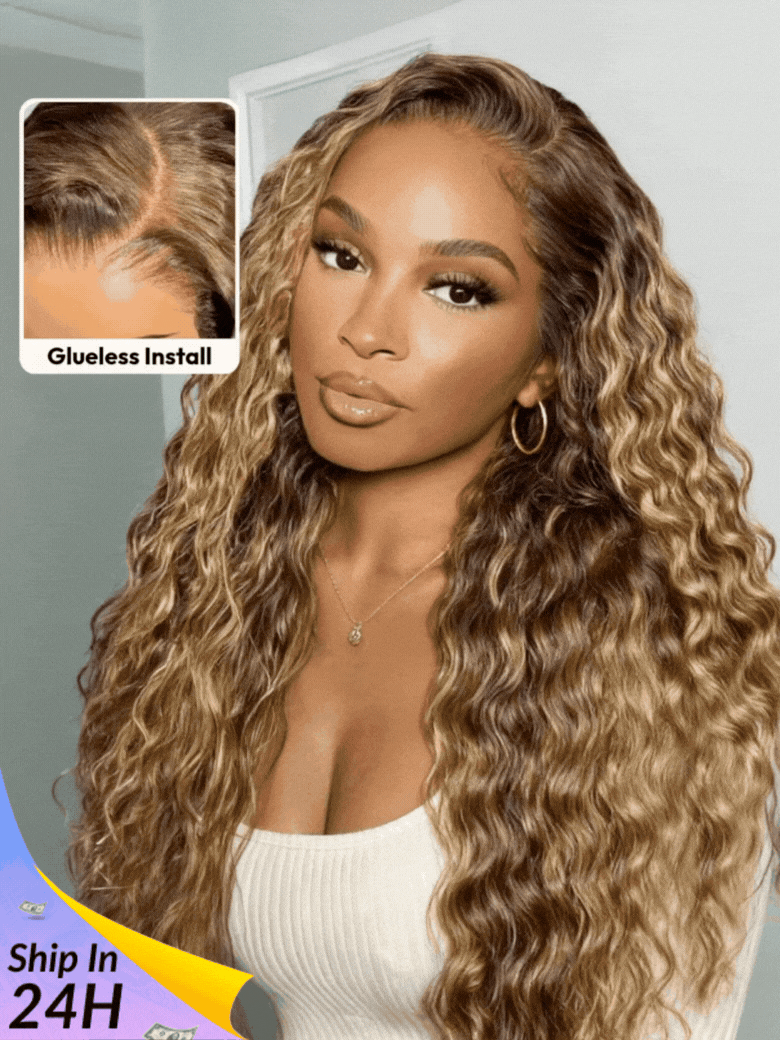 Sunber Water Wave Honey Blonde Highlighted 13x4 Pre Everything Lace Frontal Wig With Invisi Drawstring