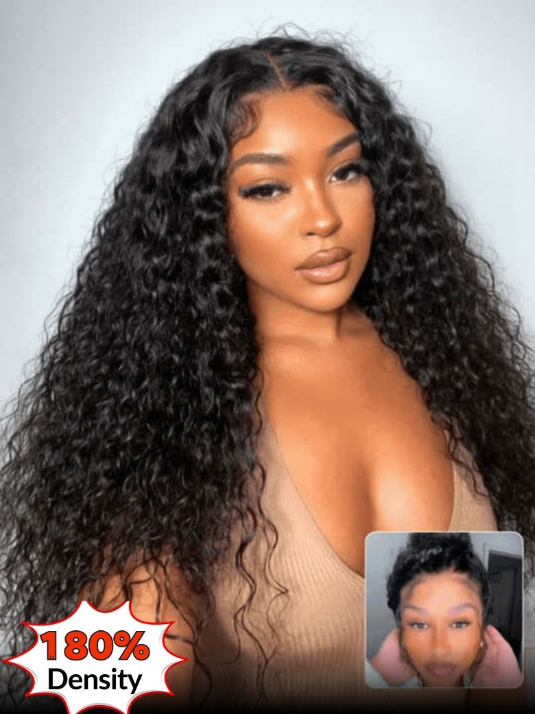 [180% Density]Sunber Water Wave 7x5 Pre-Cut Lace Glueless Wig With Natural Black Color Flash Sale